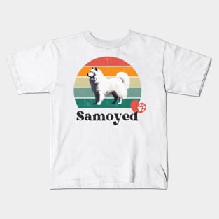 Samoyed retro sunset, perfect for anyone that loves samoyed dogs Kids T-Shirt